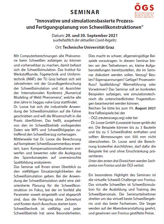 ÖGS Seminar Innovative und simulationsbasierte Prozess- und Fertigungs